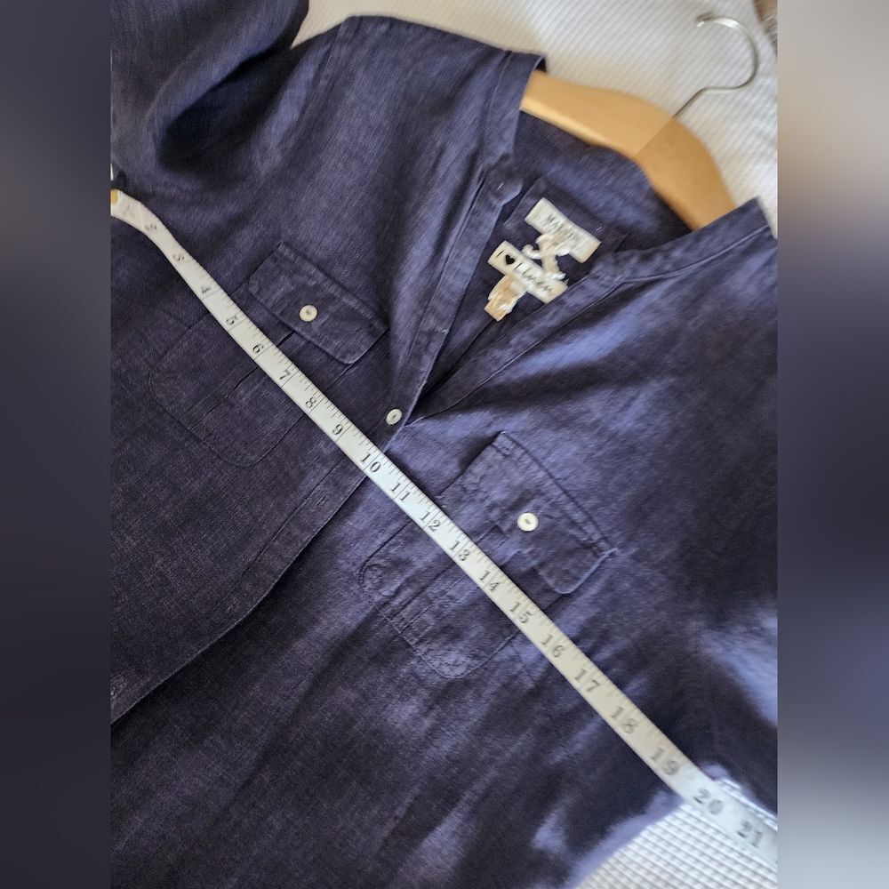 Women's Linen Blue Button-Up Tunic Dress - Picture 7 of 11